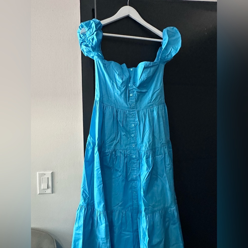 STAUD Turquoise Blue Puff-Sleeve Maxi Dress
